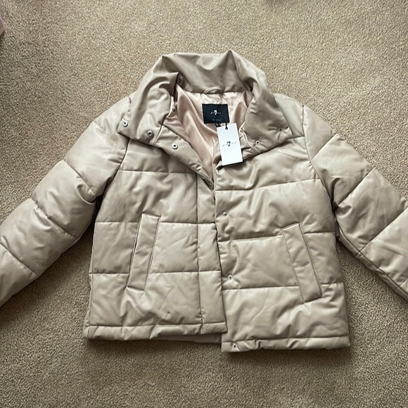 7 for all man kind light brown puffer jacket!! Sz L - Picture 1 of 1